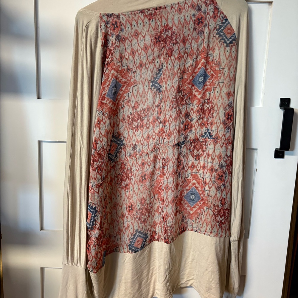 Wrangler Beige Open-Front Cardigan with Patterned Inner Panel - Picture 2 of 3